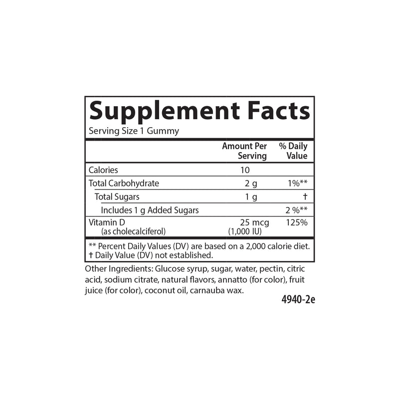 Carlson Vitamin D3 Gummies, 1000 IU (25 mcg), 60 Vegetarian Gummies | Mixed Fruit; Bone Health; Calcium Absorption; Non-GMO 60 Count (Pack of 1)