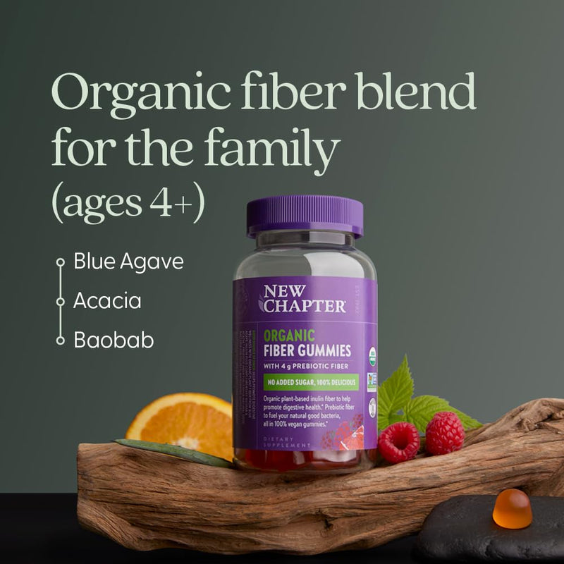 New Chapter Organic Fiber Gummies for Adults & Kids (Age 4+), Plant-Based Prebiotic Fiber for Digestive Health, Vegan, Non-GMO, USDA Organic, Gluten Free, Citrus-Berry Flavored, 60 ct - BeesActive Australia