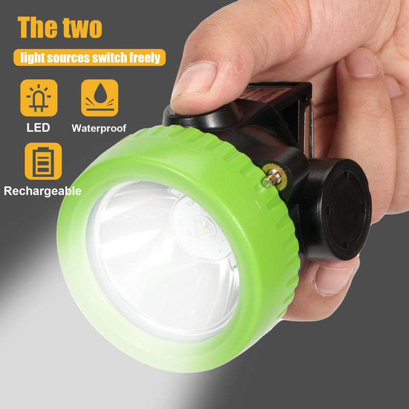 Rechargeable Mining Headlamp with 7 LEDs, Explosion-Proof Cap Light for Coon Hunting, Hard Hat Helmet Flashlight for Mining, Fishing, Hiking, Outdoor Night Work, Waterproof Headlight Green