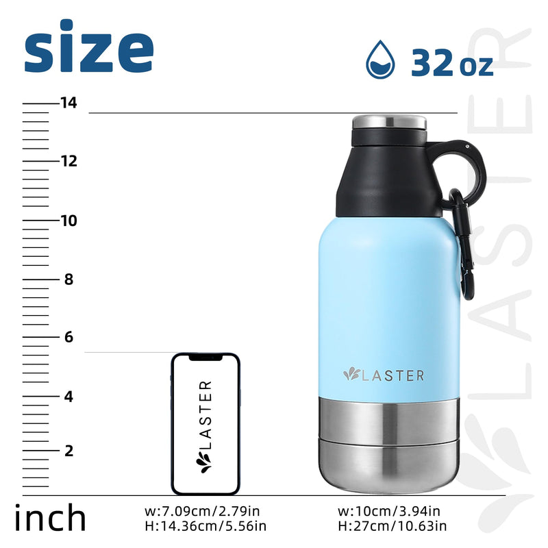 LASTER 32 Oz Multi-Functional Stainless Steel Pet Water and Snack Bottle | Detachable Food and Water Bowls |Hot & Cold Liquids | Portable | Insulated |Travel | Human and Pet | Hiking | Camping| Park Blue - BeesActive Australia