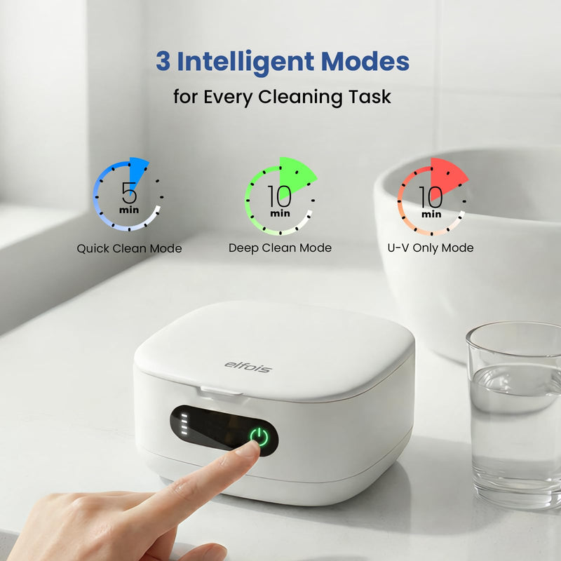 Portable Ultrasonic Retainer Cleaner with UV - Cordless Rechargeable Cleaner Machine for Invisalign, Aligners, Night Guards, Dentures | Travel-Ready with Built-in Mirror - BeesActive Australia