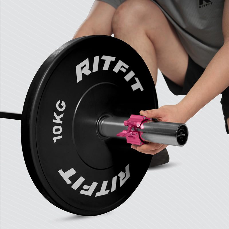 RitFit 2-Inch Magnetic Barbell Collars Locking Clamps - Heavy Duty Aluminum Alloy, Quick Release with Non-Slip TPR Pads for Olympic Weightlifting Powerlifting Training (Pair) Pink
