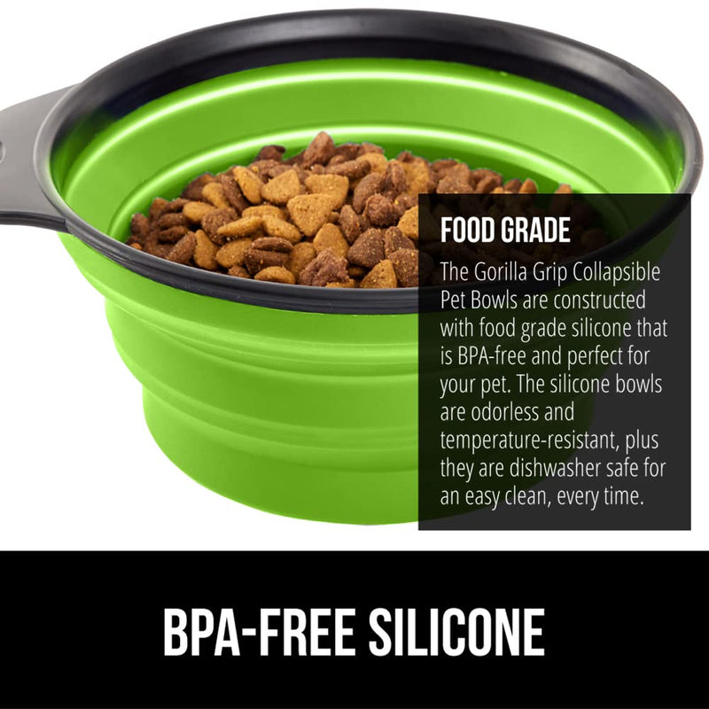 Gorilla Grip Collapsible Dog Bowl, Silicone Set of 2 Travel Bowls with Carabiner, Foldable and Portable Accessories for Cat and Dogs, Small Pet Hiking Supplies, Food and Water, 1 Cup, Royal Blue/Green Royal Blue Green - BeesActive Australia