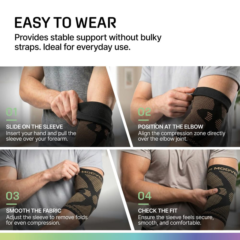 Modvel 2 Pack Elbow Brace - Golfer's Elbow Compression Sleeve Support for Joint Pain Relief, Recovery, Tendonitis Braces, Tennis Elbows Brace For Men & Women, Workout & Weightlifting Arm Wrap Copper Large - BeesActive Australia