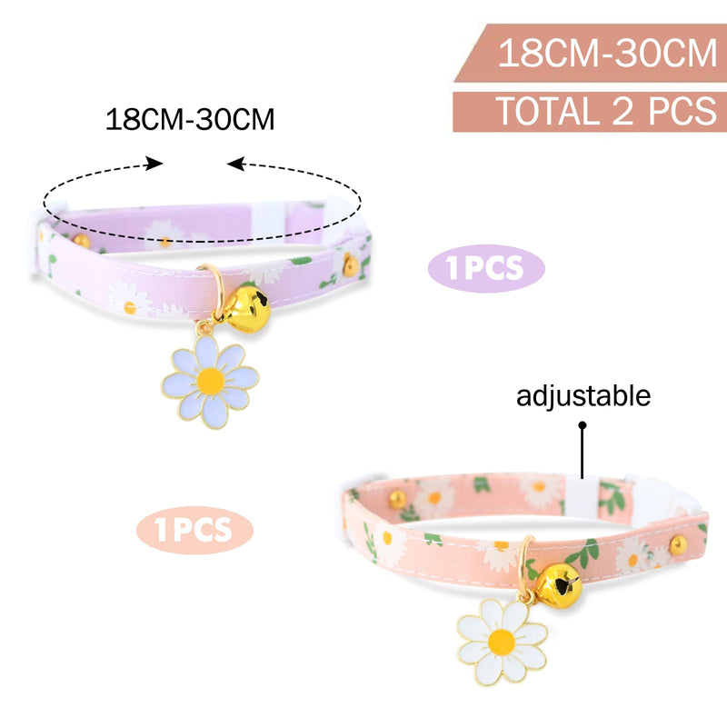 XIXKOLYU® 2 Pack Tear-Away Cotton Cat Collar with Bell, Pink and Purple Flower Pendant, Cute Cat Collar, Kitten Collar, Ideal for Cats Pink+Purple - BeesActive Australia