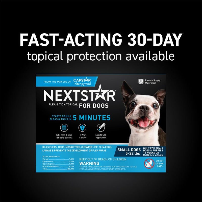 NEXTSTAR Flea and Tick Prevention for Dogs, Repellent, and Control, Fast Acting Waterproof Topical Drops for Small Dogs, 1 Month Dose Small Dogs (5-22 lbs) 1 Dose - BeesActive Australia