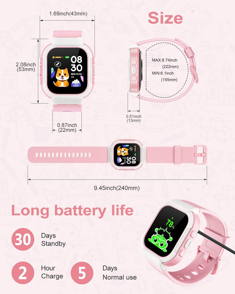 Cloudpoem Smart Watch for Kids Girls Boys, Kids Fitness Tracker Watch with Pedometer Heart Rate Monitor Sleep Tracker Alarm Clocks Puzzle Games Calculator IP68 Waterproof,Gift Pink - BeesActive Australia