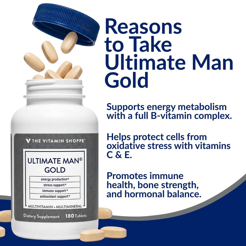 The Vitamin Shoppe Brand Ultimate Man Multivitamin, 180 Tablets | Daily Multivitamin for Men With Vitamins, Minerals & Antioxidants for Energy, Immune & Overall Wellness Support, Gluten Free 180 Count (Pack of 1)