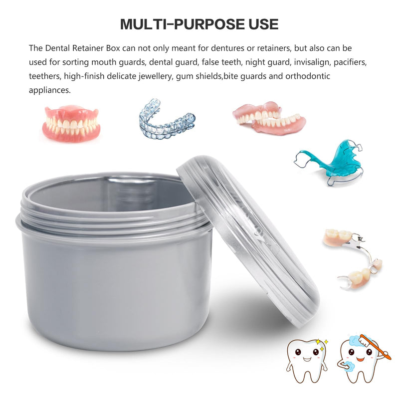 Large Denture Bath Cup No Leak Denture Case Retainer Cleaner Case Complete Cleaning Care Denture Clear and Retainer Denture Holder for Soaking (grey) grey