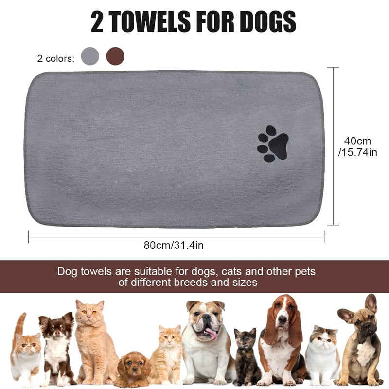 Bieiyhe Pack of 2 microfibre dog towels, dog towels, extra absorbent, quick-drying pet towels, bath towels for cats, dry towels for dogs, dog towels for small ones, 40 x 80 cm, gray and coffee - BeesActive Australia