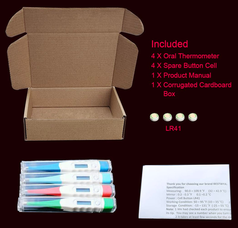 Oral Thermometer, Digital Thermometer for Oral, Rectal or Under Arm Use (A, Pack of 4) - BeesActive Australia