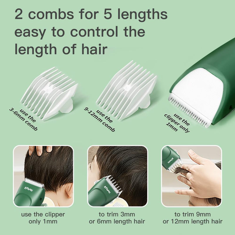 Baby Hair Clippers for Beginners - 13 Pieces Professional Baby Hair Cutting Kit, Silent Hair Clippers Autism with IPX7 Waterproof, Safe Ceramic Blades and LCD Display for Babies & Children & Adults Emerald - BeesActive Australia