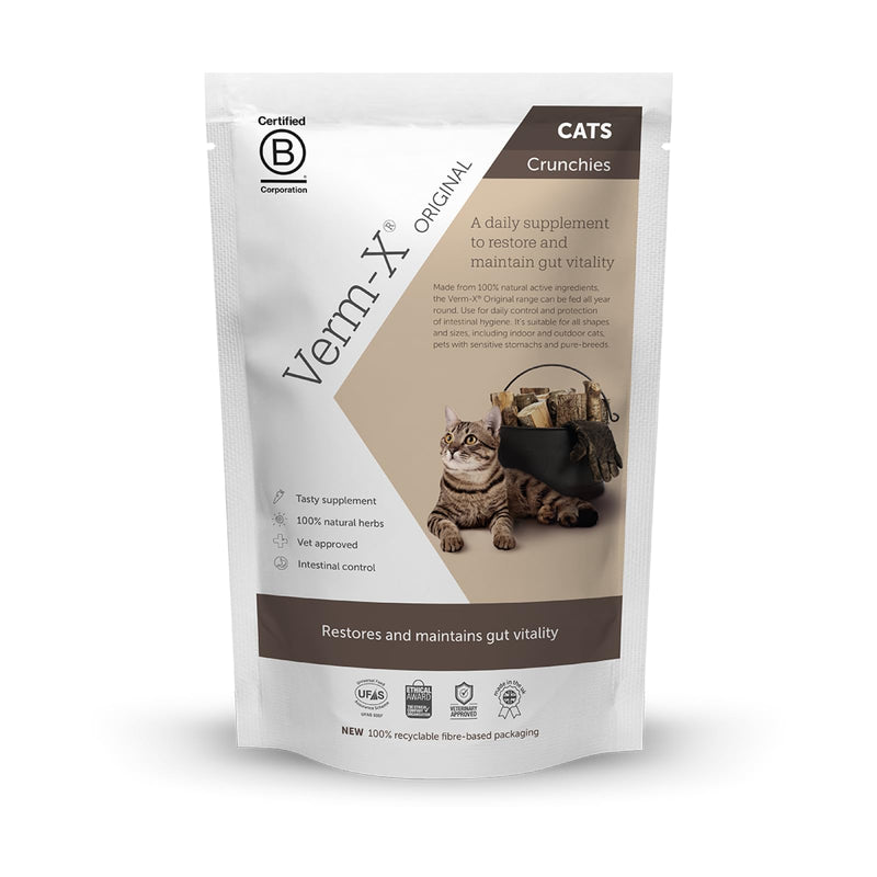 Verm-X 100% Natural Treats for Cats. Supports  Intestinal Hygiene. Vet Approved. UFAS Assured. Contains  Prebiotic for Gut Biome Quality. Restores and Maintains Gut Vitality. Wormwood Free Recipe. 60 g Single