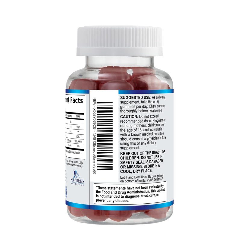 B12 Energy Gummies - 4500 mcg Vitamin B12 Per Serving - Extra Strength Chewable B12 Supplement for Energy, Metabolism & Immune Support - For Women, Men & Kids - Natural & Berry Flavored - 60 Gummies 60 Count (Pack of 1)