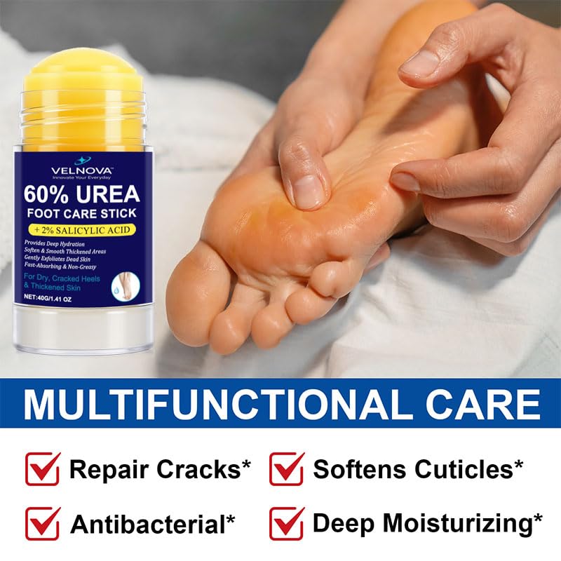 60% Urea Foot Care Stick with 2% Salicylic Acid – Maximum Strength Callus Remover & Foot Cream for Dry Cracked Heels – Exfoliating Moisturizer, Non-Greasy – 1.41 oz