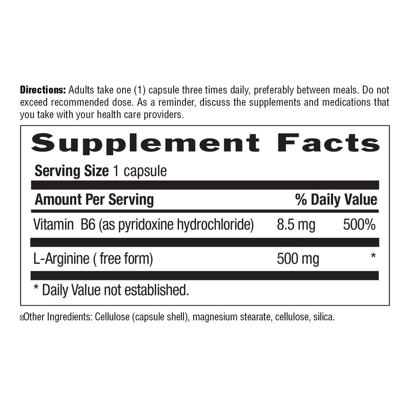 Country Life L-Arginine 500 mg with Vitamin B6, 200 Vegan Capsules | Supports immune health with free-form L-arginine; Certified Gluten-Free, Vegan and Kosher 200 Count (Pack of 1)
