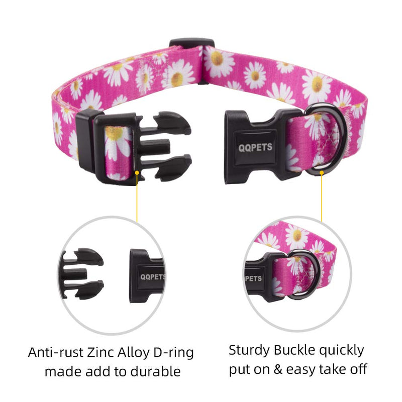 QQPETS Adjustable Soft Dog Collar: Print Flower Pink Multicolor Cute Patterns for XS Small Medium Large Pet Girl Boy Puppy Walking Running Training (S, Small Daisies) S - BeesActive Australia