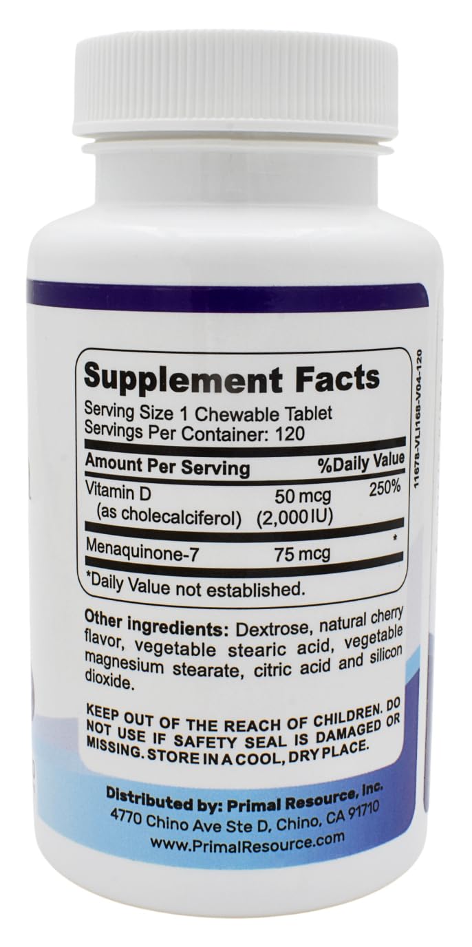 D3 + K2 Chewable Bone, Heart Calcium Absorption, Delicious. | High Potency, Bone, Heart & Immune Support, Vitamin K2 MK-7, Gluten-Free, USA