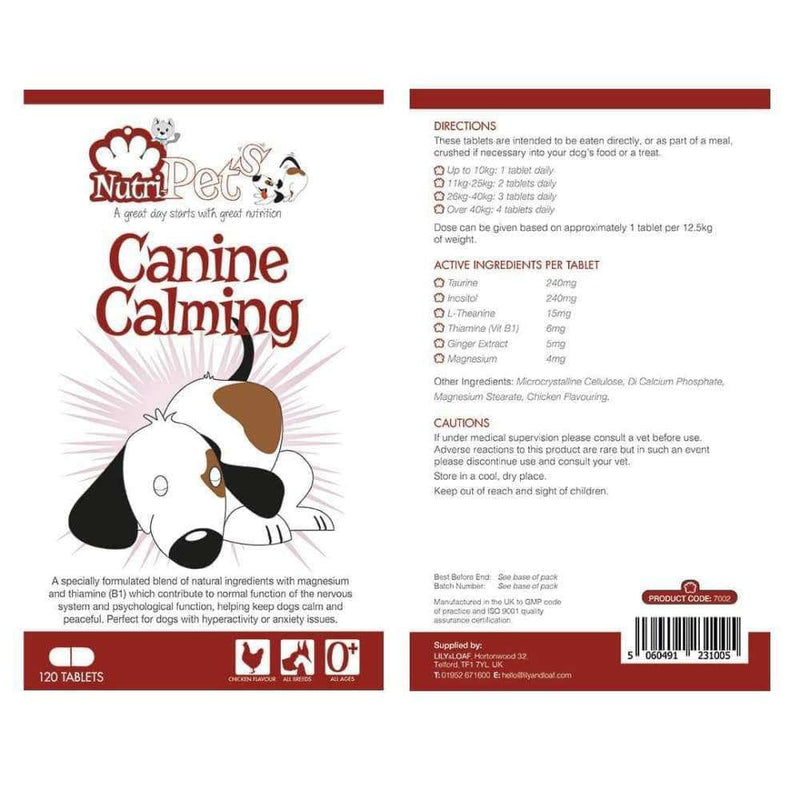 Canine Calming - Premium Quality Formula - Relieves Stress & Anxiety Associated with Loud Noises, Also Helps With Socialising, Hyperactivity & Aggression - 120 Tablets up to 120 Days Supply