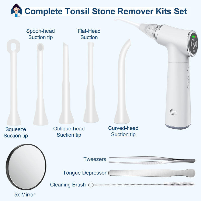 Upgraded Tonsil Stone Remover Tool, Upgraded Electric Tonsil Stone Removal Kit - with Built-in LED Light & 6-Level Suction for Bad Breath Prevention, Oral Suction Device for Stone Removal Ivory - BeesActive Australia