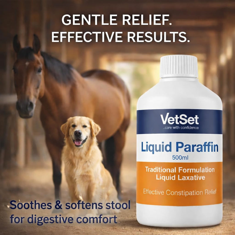Liquid Paraffin for Dogs and Horses | Dog Laxative for Constipation Relief | Veterinary Faecal Softener and Digestive Aid for Dogs, Cats, Horses, Livestock and Pets | 500ml (Pack of 1) 500ml (Pack of 1)