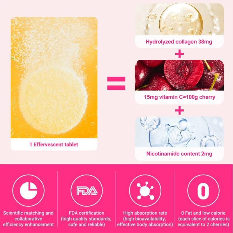 Vitamin C Effervescent Tablets with Collagen, Potent Immune Support VIT C with Collagen Supplement, Antioxidants Skin Radiance, Dissolvable Vitamin C 40 Tablets (Pack of 2), Sweet Orange Flavor 40 Count (Pack of 2)