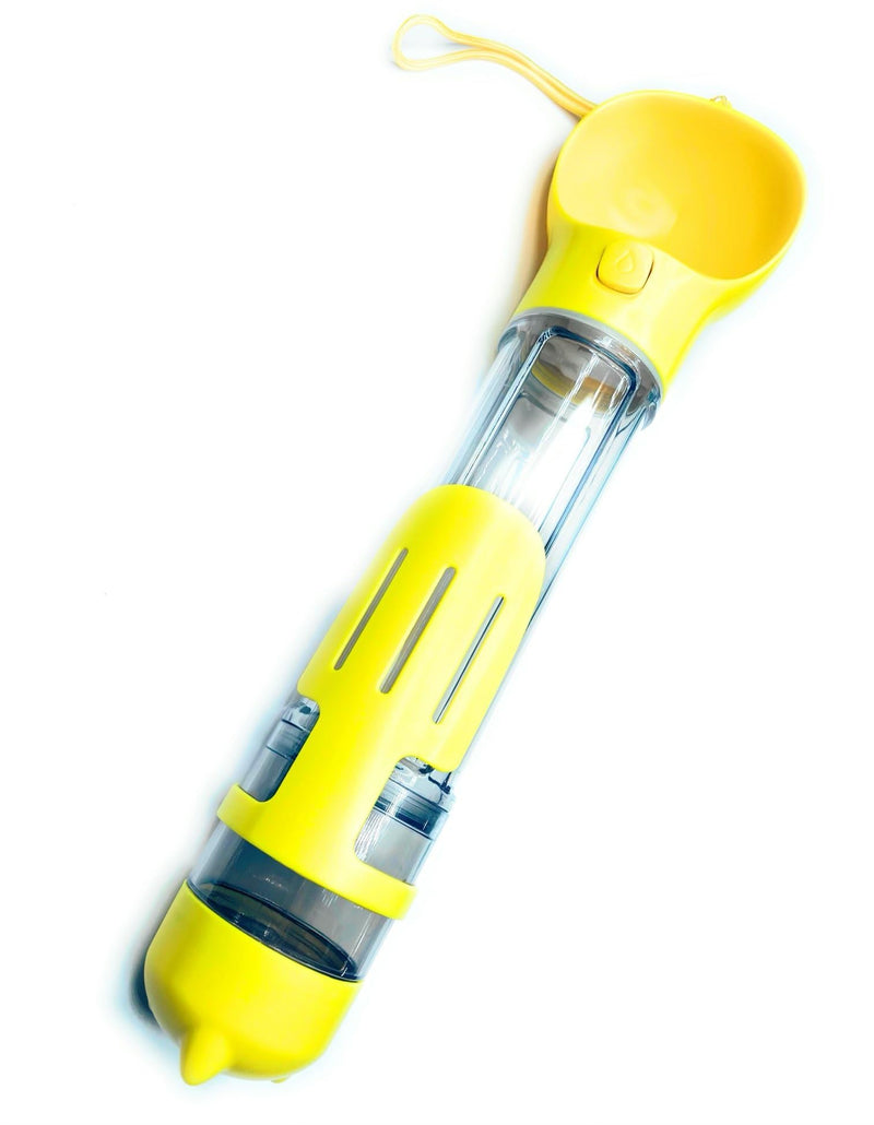 Portable Pet Water Bottle and Food Container, Yellow Plastic for Dogs and Cats for Outside