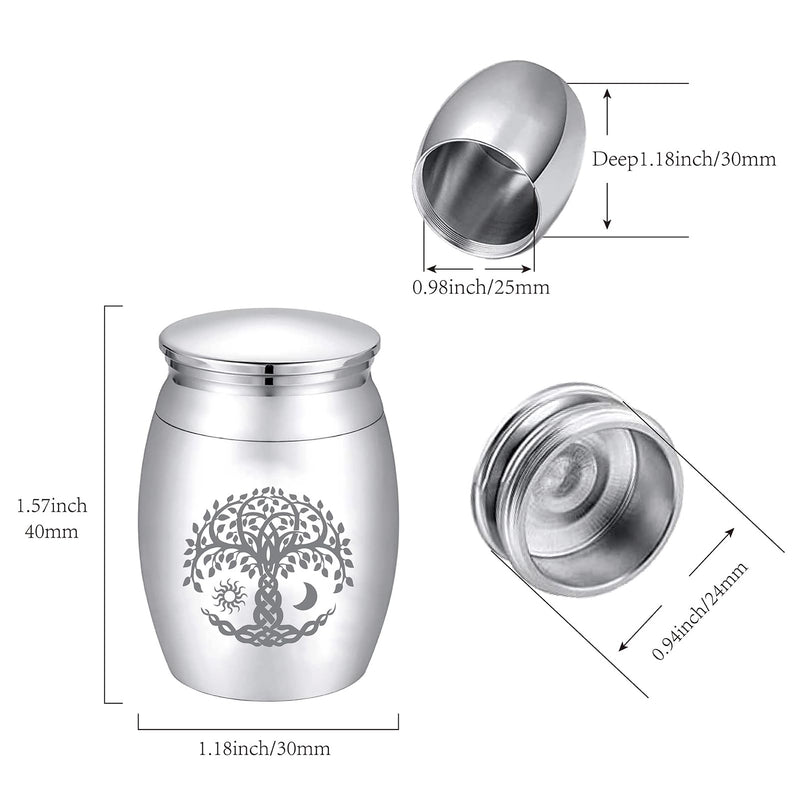 CREATCABIN Small Urns for Ashes, Mini Urns for Ashes, Keepsake, Memorial, Stainless Steel, Metal, Funeral Urn, Sun, Moon, Funeral for Pet, Human, Dog, Cat, 4x3cm, Tree of Life (Silver) Tree of Life - BeesActive Australia