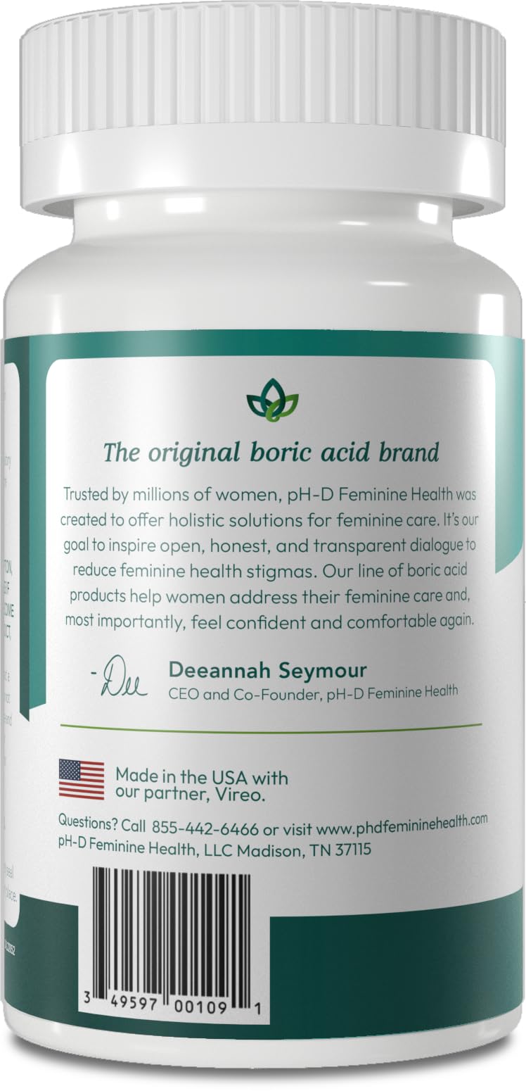 pH-D Feminine Health - 600 mg Boric Acid Suppositories - Woman Owned - for Vaginal Odor Use - 12 Count 12 Count (Pack of 1) - BeesActive Australia