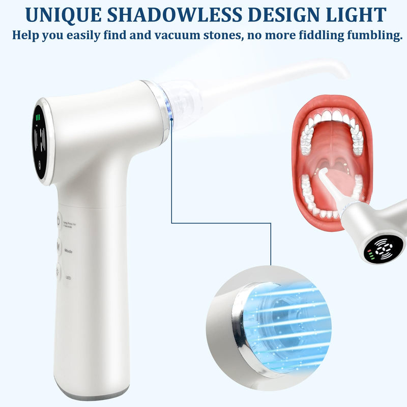 Upgraded Tonsil Stone Remover Tool, Upgraded Electric Tonsil Stone Removal Kit - with Built-in LED Light & 6-Level Suction for Bad Breath Prevention, Oral Suction Device for Stone Removal Ivory - BeesActive Australia