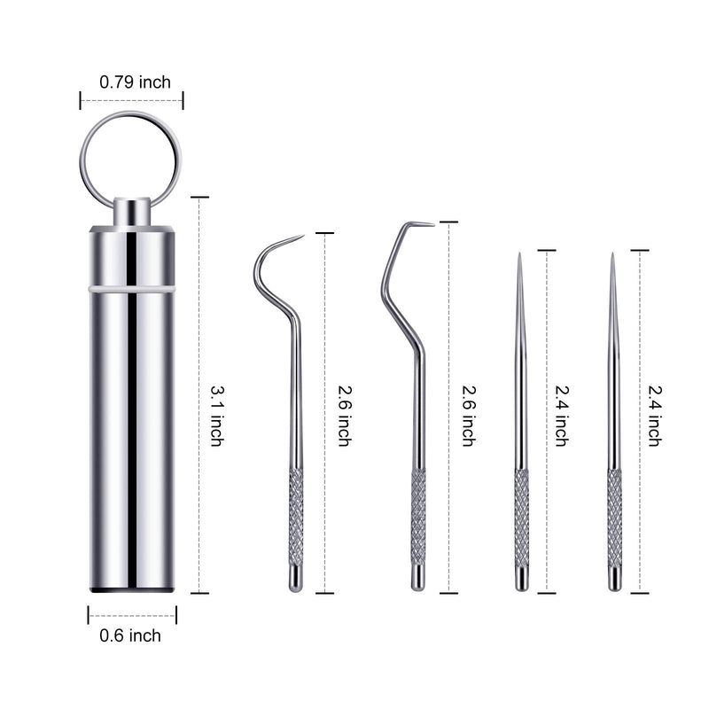 4 Pcs/set Portable Stainless Steel Pocket Set Reusable Metal Toothpicks, Holder for Outdoor Picnic Camping Traveling Supplies(1) 4 Pcs - BeesActive Australia