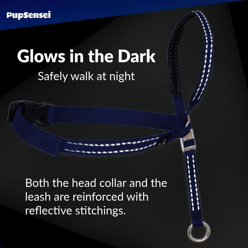 Headcollar for Dogs, Extra Soft Padded, Reflective, No Pull Dog Collar, Gentle Leader for Dogs with Durable Nylon Leash, Padded Handle - Navy Blue (X-Large) X-Large - BeesActive Australia