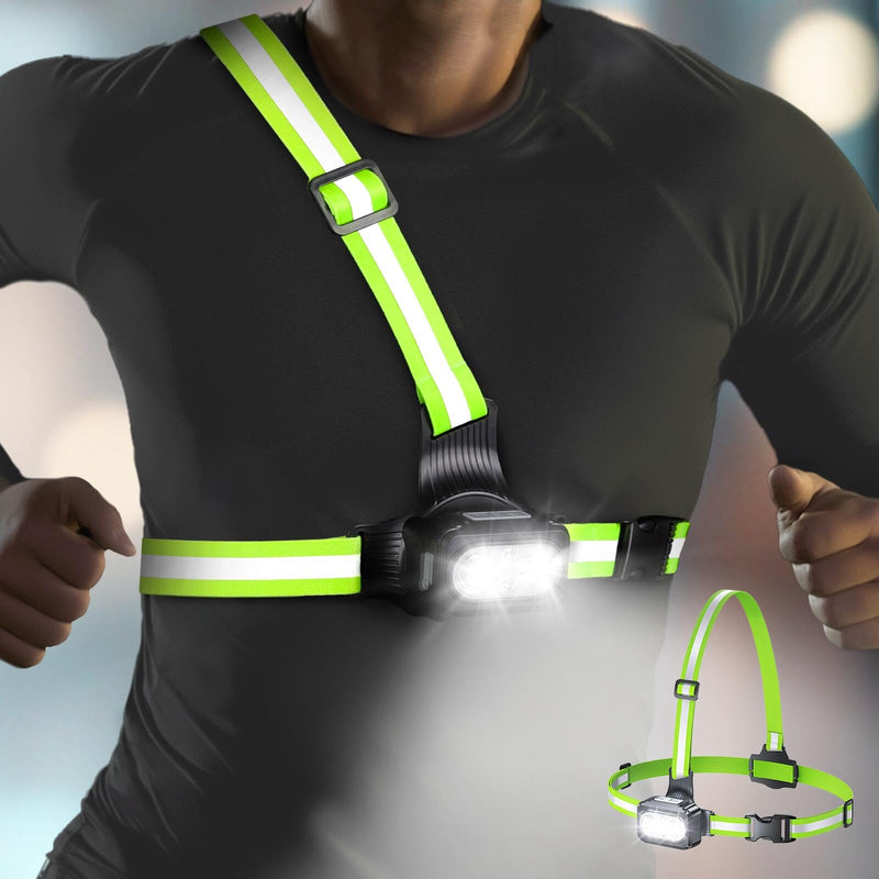Running Lights for Runners with Reflective Straps, 500 LM 7 Modes & 45° Adjustable Running Light, IPX4 Waterproof Reflective Vest Safety Light for Night Walking Hiking Cycling, 3.5-20h Use Time 31.5 - 51.18"chest size