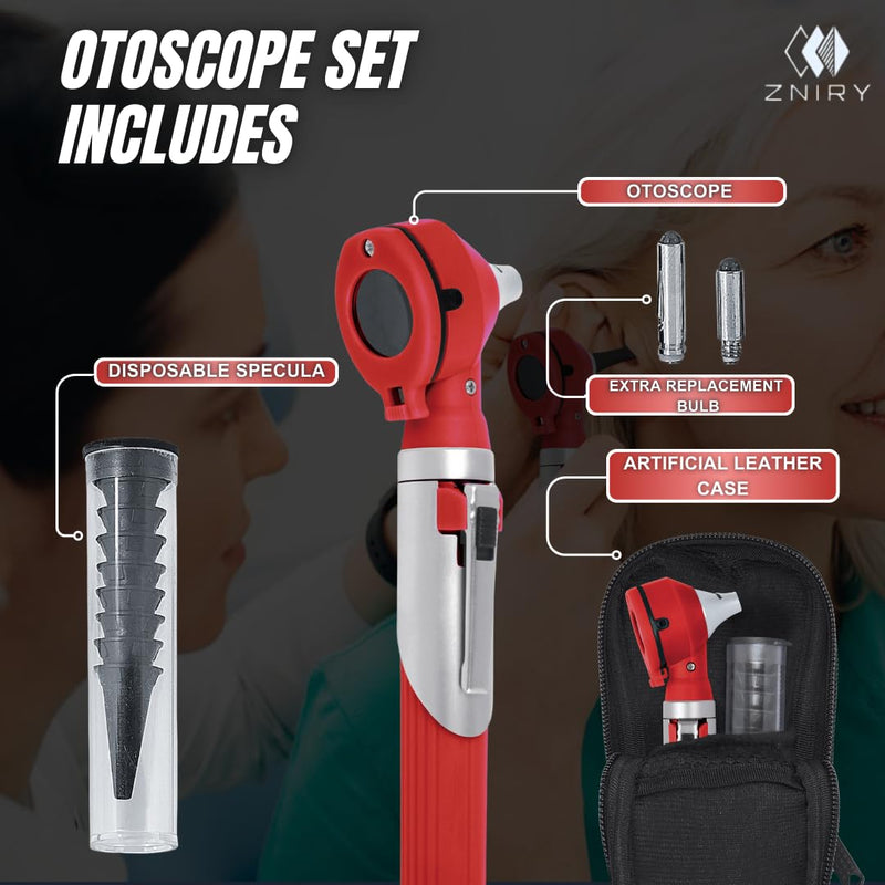 Fiber Optic Mini Otoscope - Ear Scope with Light for Infection Detection, Wax Removal, and at-Home ENT Exams (Red Color) - BeesActive Australia