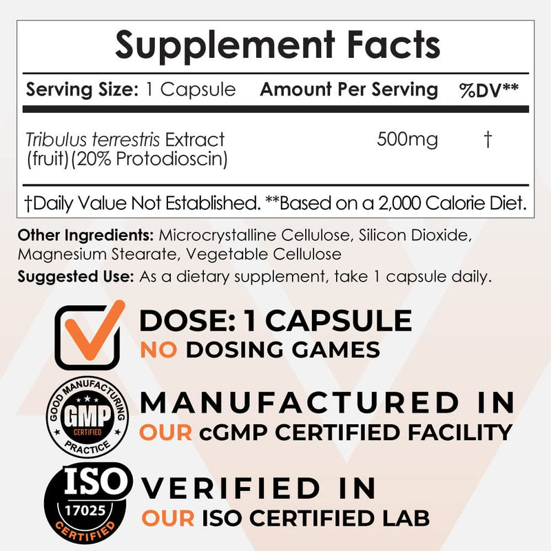 Nootropics Depot Tribulus Extract Capsules | 500mg | 20% Protodioscin | Tribulus terrestris | Fitness, Mood, & Vitality | 60 Count 60 Count (Pack of 1) - BeesActive Australia