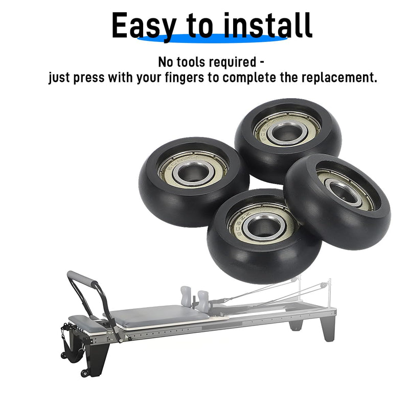 Replacement Roller Wheels For Aero Pilates Reformer Set of 4, Easy to Install, Smooth & Quiet Glide,Black Black