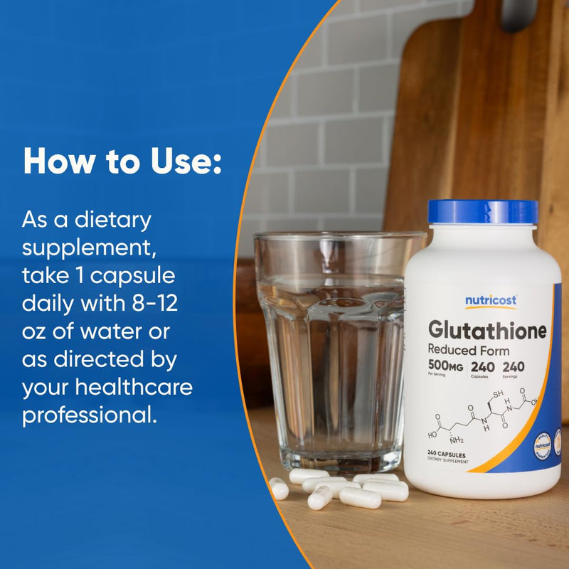 Nutricost Glutathione Capsules 500mg, 240 Capsules - Gluten Free, GMO Free 240 Count (Pack of 1)