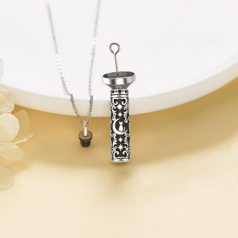 CUENDA Fox/Cat Necklace Sterling Silver Fox on Moon/Black Cat Pendant Animal Jewelry Gifts for Women Mother Cat Urn - BeesActive Australia