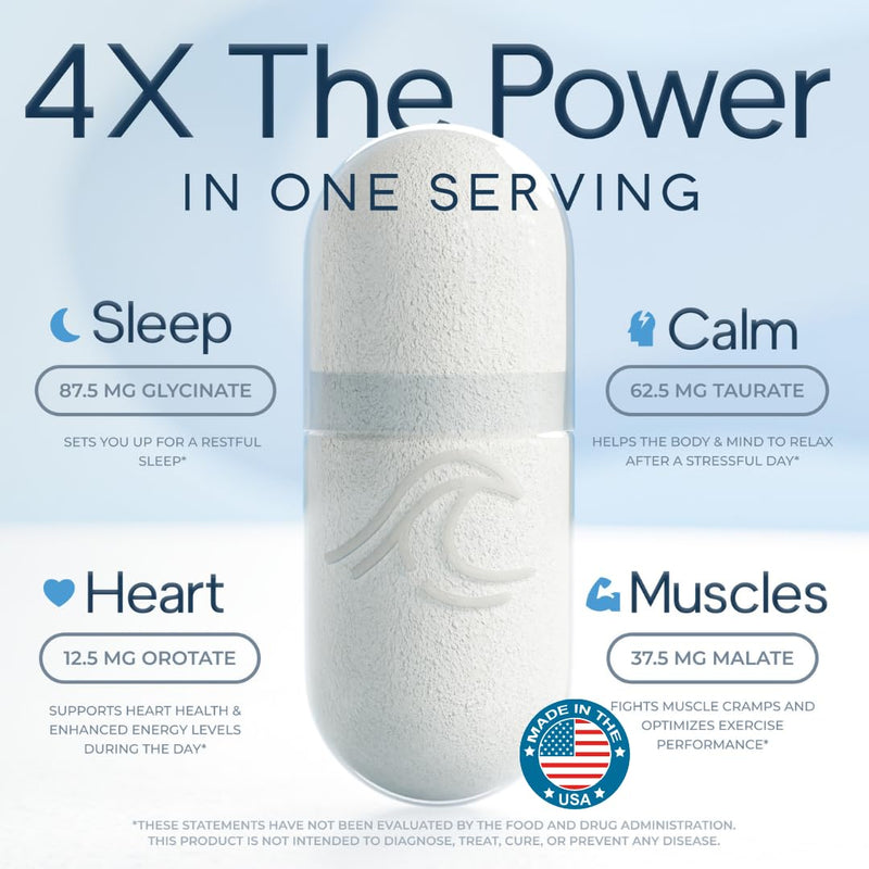 Natural Flow 4X Magnesium Supplement, Magnesium Glycinate, Taurate, Malate, Orotate Complex, Calm Sleep and Cramp Support Blend, No Mag Citrate or Oxide, 120 Capsules Natural 120 Count (Pack of 1)