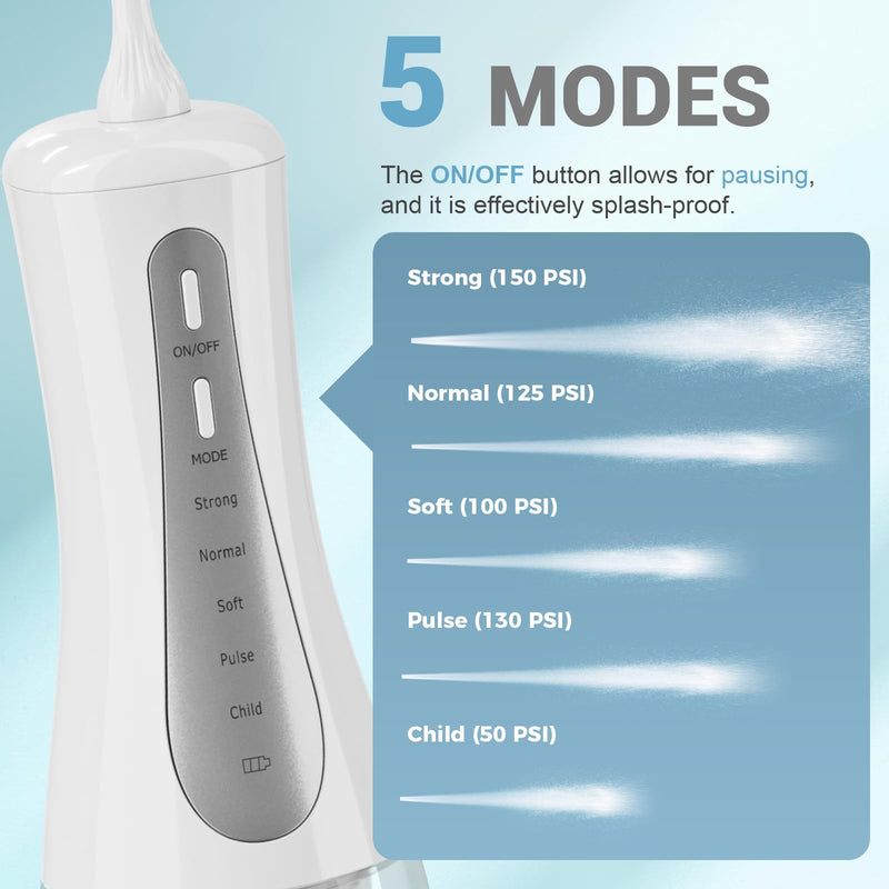 2026 New 350ML Water Flosser with Drainage & Storage Stand, Keeps Dry & Clean, 5 Modes, 360°Nozzle, Cordless Rechargeable, IPX7 Waterproof, Portable for Home & Travel (White) White - BeesActive Australia