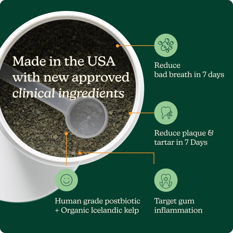 Reggie Bright Bite Dog Dental Powder for Fresh Breath, Healthy Teeth & Gums, 7-Day Results, Postbiotic Formula with Organic Kelp, Natural Dental Care, Vet-Approved, Made in USA, 60 Servings