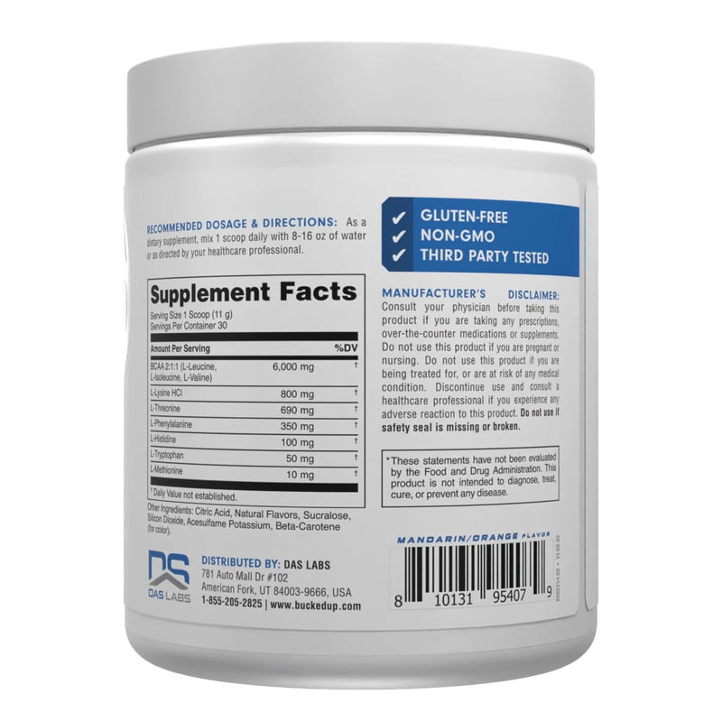 Bucked Up Essential Amino Acids - EAA Powder - Easy Mix, Non Clumping Formula - for Pre/Intra Workout - Mandarin Flavor - 30 Servings - 11.6 oz