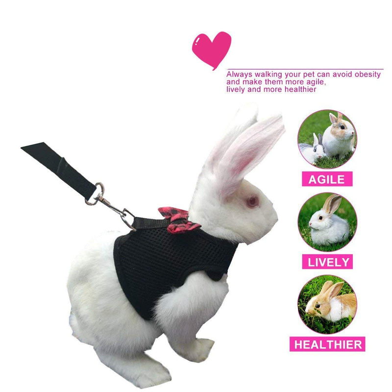 Rabbit Harness with Leash Adjustable Soft Mesh Vest Harness for Bunny Kitten Guinea Pig Rat (L, Black) L - BeesActive Australia