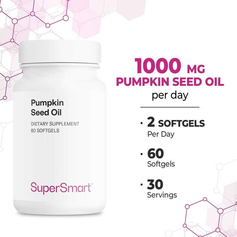 Supersmart - Pumpkin Seed Oil Supplement 1000mg per Day (+ Vitamin E) - Pumpkin Seed Oil for Hair Growth | Non-GMO & Gluten Free - 60 Softgels