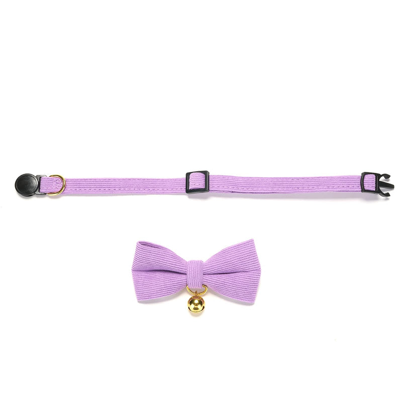 YUDOTE Ultra-soft natural cotton corduroy collar for cats with sensitive skin, lightweight kitten collar with quick release and removable bow, purple, pack of 1 19-28cm (pack of 1) corduroy purple - BeesActive Australia