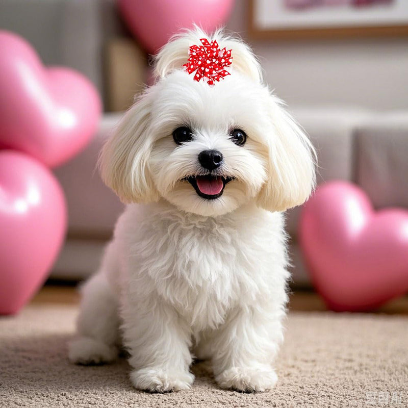 60Pcs Valentines Dog Bows with Rubber Bands Love Heart Dog Bowknot Hair Bows Red Pink PuppyTopknot Bows for Valentines Day Doggie Cat Bunny Yorkie Pet Hair Grooming Accessories Valentine's Day - BeesActive Australia