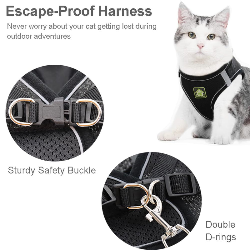 REESTBOO Cat Harness with Leash, Escape-Proof, Lightweight Cat Chest Harness with Collars and Leads, Adjustable Reflective Cat Strap for Cats, Kittens, Puppies, Black (S) S - BeesActive Australia