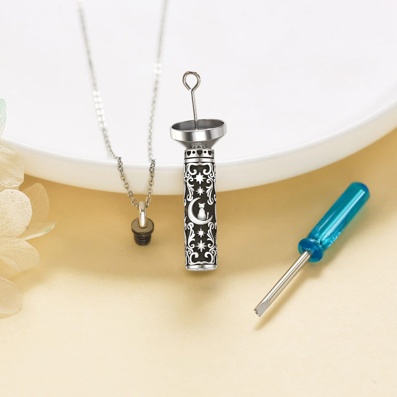 CUENDA Fox/Cat Necklace Sterling Silver Fox on Moon/Black Cat Pendant Animal Jewelry Gifts for Women Mother Cat Urn - BeesActive Australia