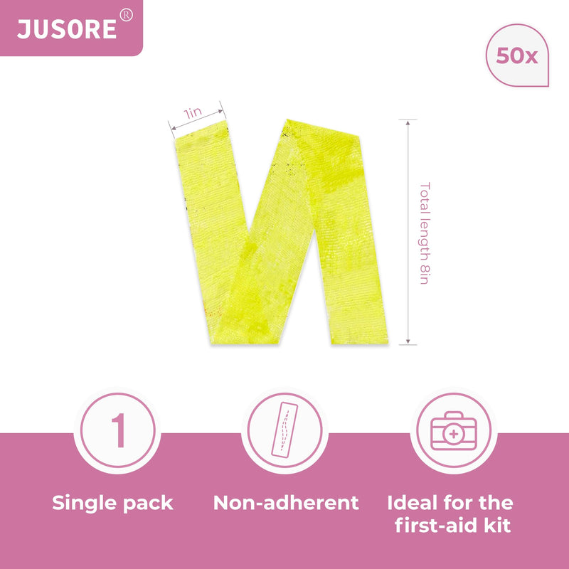 JUSORE Xeroform Petrolatum Dressing 1"x8" - 50 PCS Non Stick Gauze Pads, Medical Soft Fine Mesh Gauze Patch for Wound Care, Burns, Lacerations, Skin Grafts & Surgical Incisions, 50 Individual Pack 1"x8" (Pack of 50)