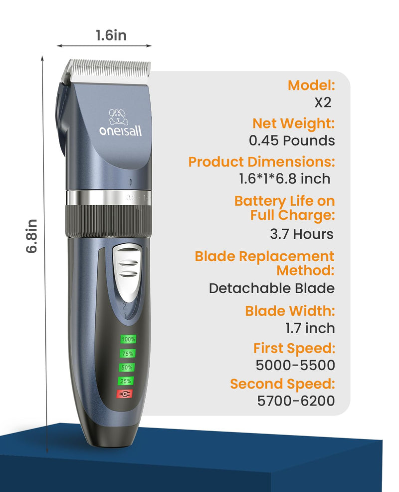 oneisall Cat Clippers for Matted Hair, Quiet Cat Shaver for Long Hair, Cordless Cat Hair Trimmer for Grooming, 2 Speed Pet Shaver Cat Grooming Kit for Cats Small Dogs Animals (Blue) Blue - BeesActive Australia